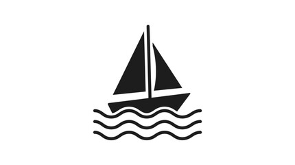 Fototapeta premium Simple sailboat icon on wavy water, clean graphic vector illustration