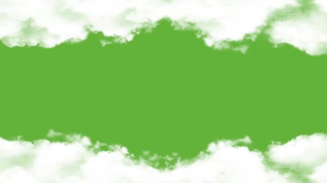 White Clouds Border Frame on Green Screen Background