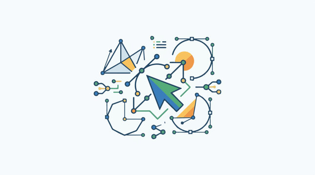 Abstract vector graphics with cursor and geometric shapes