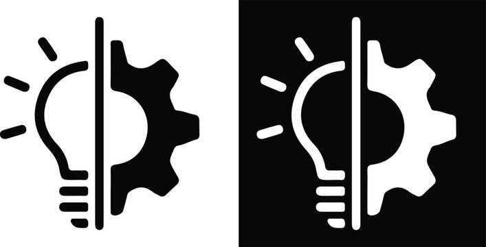 idea lightbulb gear white black two icon vector logo design illustration eps 10 