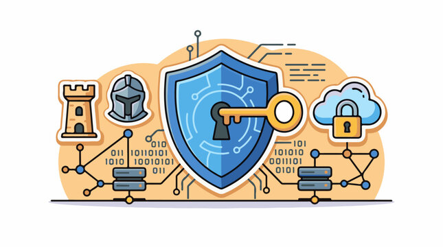 Digital shield with key binary code cloud lock server and knight