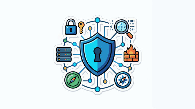 Digital shield with lock key servers firewall search binary code