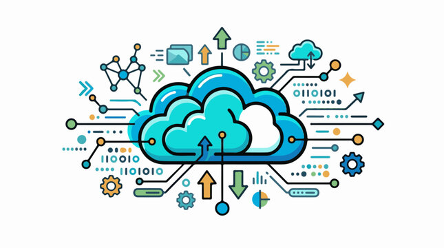 Digital cloud network with binary code and data flow