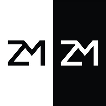 This is a simple flat logo design of initial letter ZM in black and white color