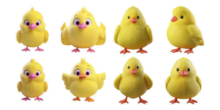 3D. Yellow. Cartoon Chicks. Cute. Playful. Animated Characters.