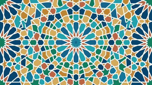 Intricate geometric mosaic pattern with stars and polygons