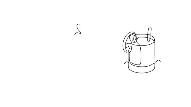Animated self drawing of continuous line draw. Cocktail Line Art Manhattan, Mojito and Bloody Mary.  Full length one line animation. 4K	