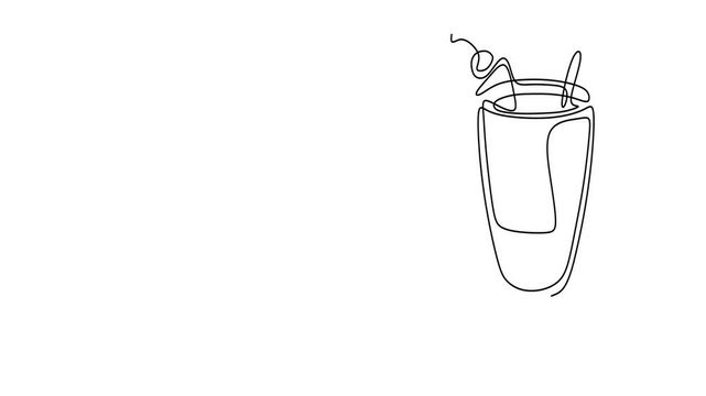 Animated self drawing of continuous line draw. Cocktail Collection Line Art Illustrations of Blue Lagoon, Negroni and Pia Colada Drinks. Full length one line animation. 4K	