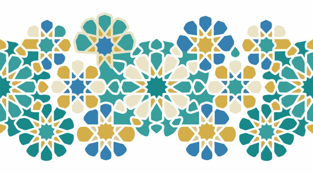 Intricate geometric pattern with teal blue and gold tessellations
