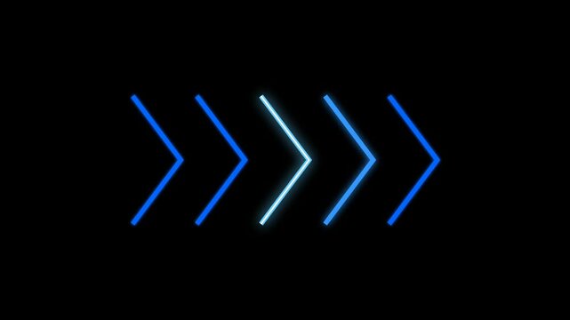 Neon blue arrows pointing right moving in a sequence