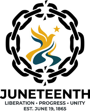 Juneteenth logo with broken chain and bird