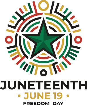 Juneteenth emblem with star and circular pattern celebrating freedom day