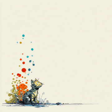 Cute Hand Drawn Kitten Illustration with Minimal Background: AI generative.