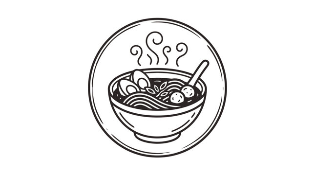 Steaming Ramen Noodle Soup Bowl Icon Vector Illustration