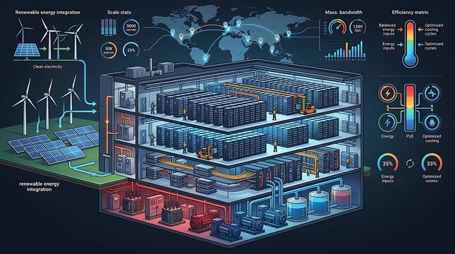 Sustainable data center powered by renewable solar and wind energy