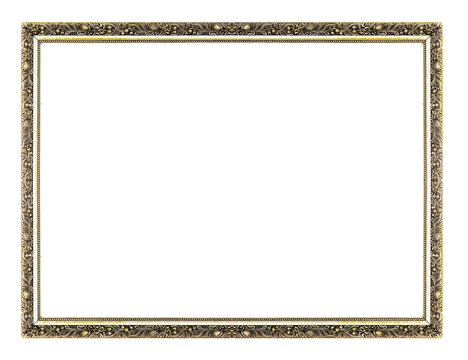 Antique silver gold frame isolated on white background, clipping path. Horizontal