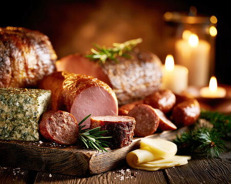 Rustic Charcuterie Board with Cheese and Smoked Meats &ndash; AI Generative