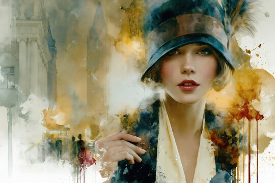 Elegant Roaring Twenties Lady Portrait Art &ndash; AI Generative