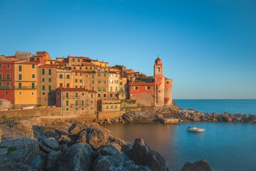 Tellaro Village and San Giorgio Church at Sunset in Liguria © stevanzz