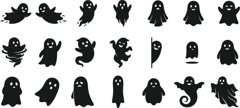 Ghost silhouettes on a white background a collection of spooky shapes ghosts apparition specter phantom wraith spirit haunted eerie
