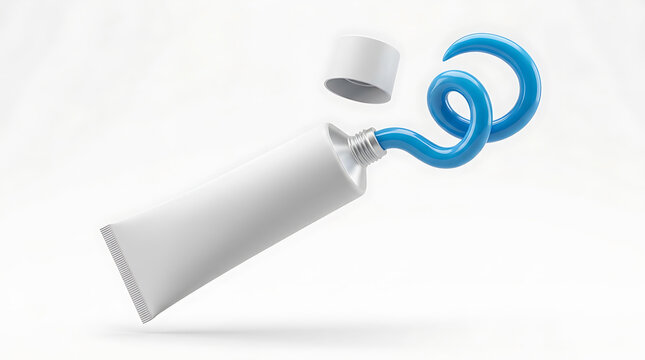 White tube squeezing bright blue toothpaste in spiral