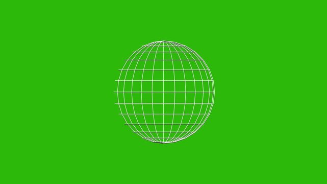 White wireframe grid sphere rotating on green screen background clean global network latitude longitude globe animation chroma key business tech footage loop