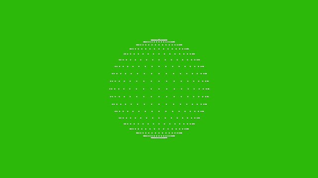 Dense dot matrix globe rotating on green screen background white digital data particle sphere animation chroma key cloud computing network security loop