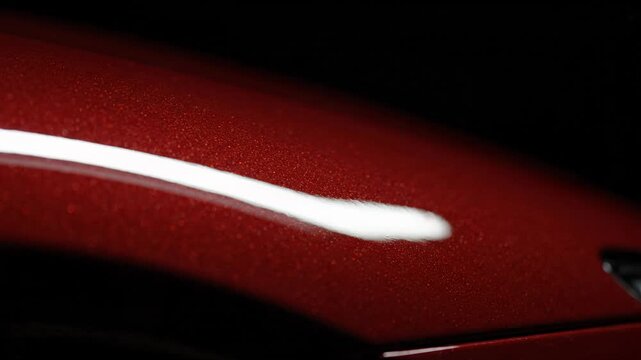 Metallic Red Car Paint Gleaming Surface Detail for Automotive Shine and Gloss, Lustrous Sheen, Captivating Shimmer, Sleekness, Sophisticated Allure. Discover automotive paint perfection