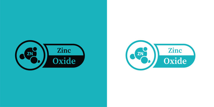 Zinc Oxide Molecule Sticker Vector Design for Sunscreen, Skincare and Cosmetic Packaging, Scientific Molecular Label Illustration.