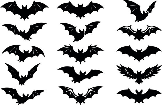 Collection of black bat silhouettes for halloween decor