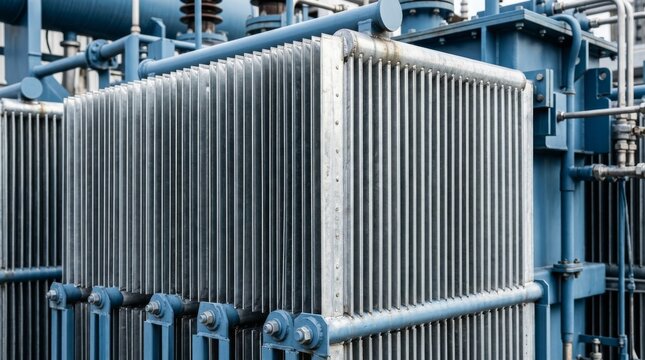 Industrial Power Transformer with Cooling Fins in Thermal Power Generation Plant