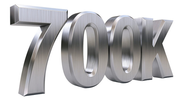 Shiny metallic 700K numbers, isolated on transparent background