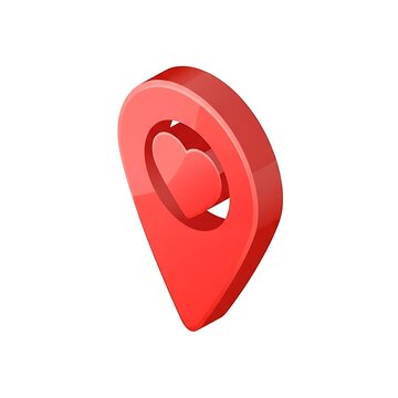 Red Heart Location Pin: 3D Render's Glossy Charm