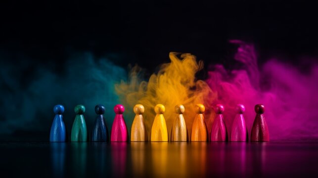 Wealth and Poverty Mindset. Illuminated Path to Financial Clarity - Colorful wooden figurine symbolizing clear mindset in misty ambiance with bright golden light