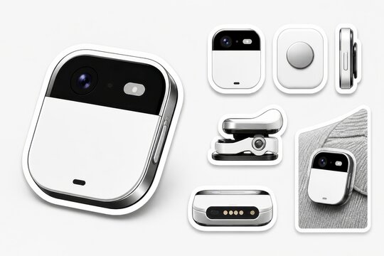 Smart camera device mockup in white with multiple views isolated on clean background