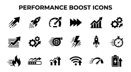 Performance Boost Icons Set Featuring Rocket Speed Growth and Optimization Symbols in Minimalist Style © MstSomaya