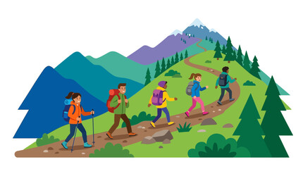 Naklejka premium Group of hikers trekking on a scenic mountain trail