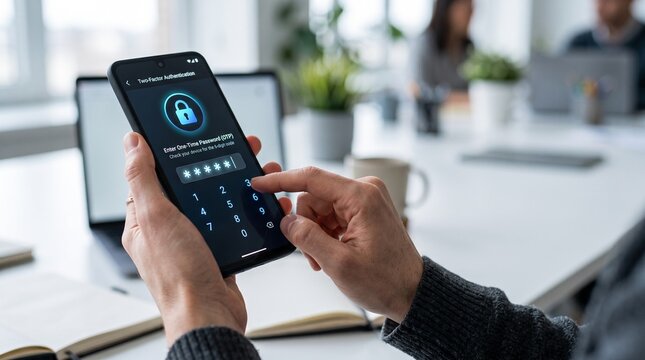 Hands entering password on smartphone screen