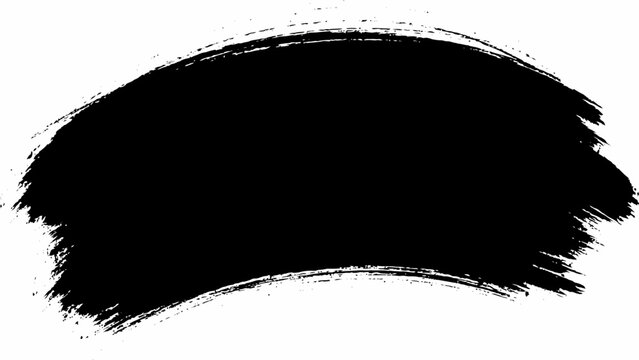 A wide, thick, curved black brush stroke with rough, textured edges isolated on a white background, creating a bold, artistic mark