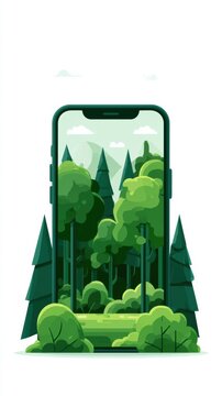 A phone shows a nature scene inside its screen highlighting the idea of mindful use versus addictive habits in everyday life.