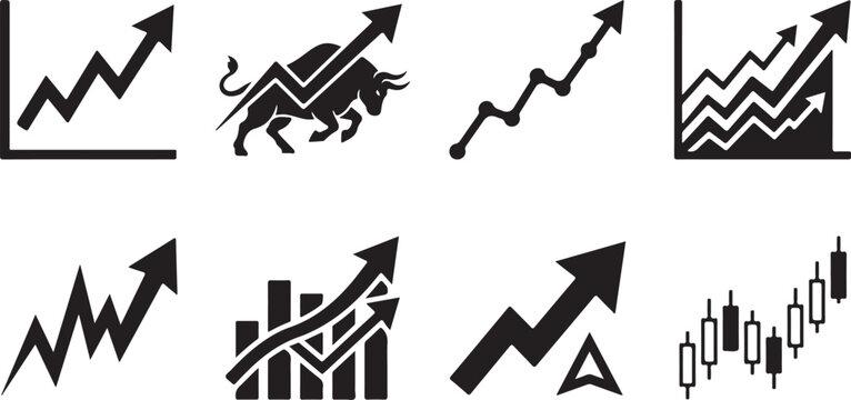 Upward arrow graph bull market candlestick chart and rising stock market illustration.