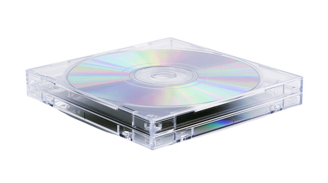 Clear plastic CD jewel case with a silver disc inside, isolated on transparent background