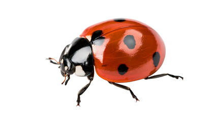 Fototapeta premium Red ladybug with black spots, isolated on transparent background