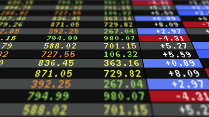 Fototapeta premium Numbers of data price moving plus and minus financial stock economy market, report investment financial, information trade concept