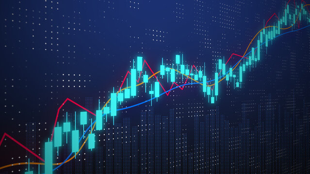 Uptrend candle stick pattern of stock market, investment growth business financial blue abstract background