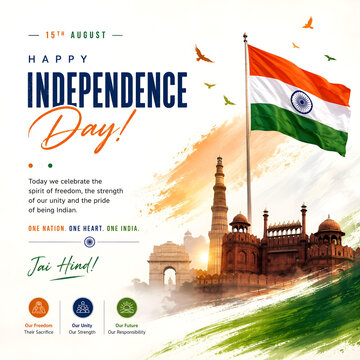 India Independence Day celebration with flag and monument