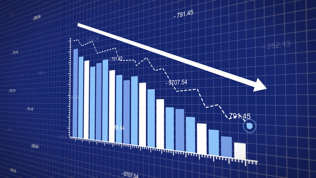 Stock market decline graph showing fluctuate downward trend financial business Loss down graph chart. business cycle loss concept
