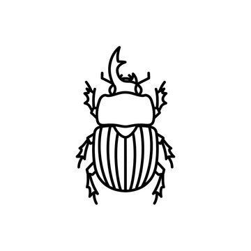 Minimalist dung beetle vector icon with horn and detailed shell