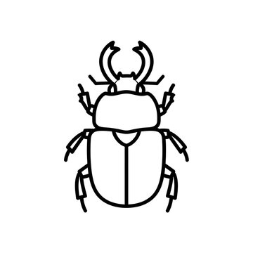 Minimalist dung beetle vector icon with black outlines