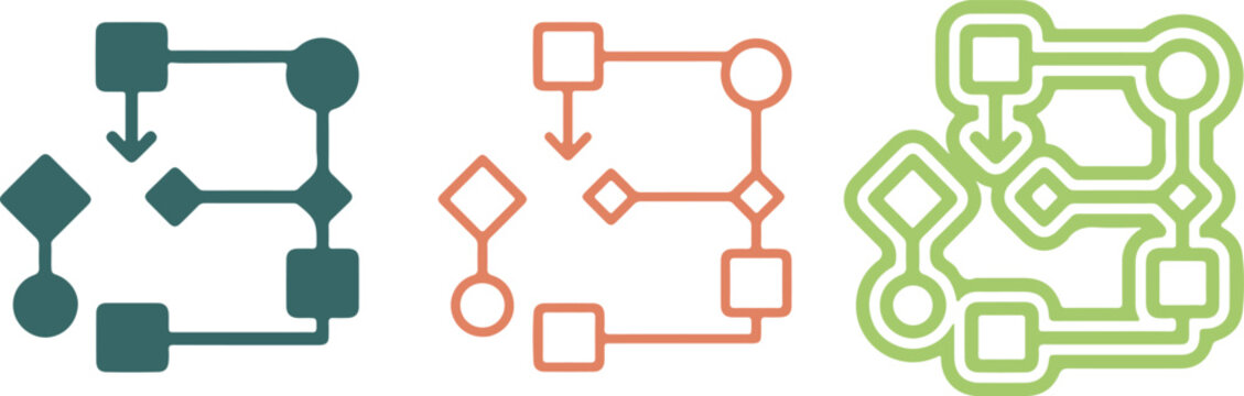 Hand drawn flowchart process icon set, vector illustration of workflow diagram steps and connection nodes with transparent background for business design.